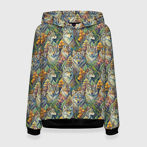 Женская толстовка Волки паттерн / 3D-Черный – фото 1