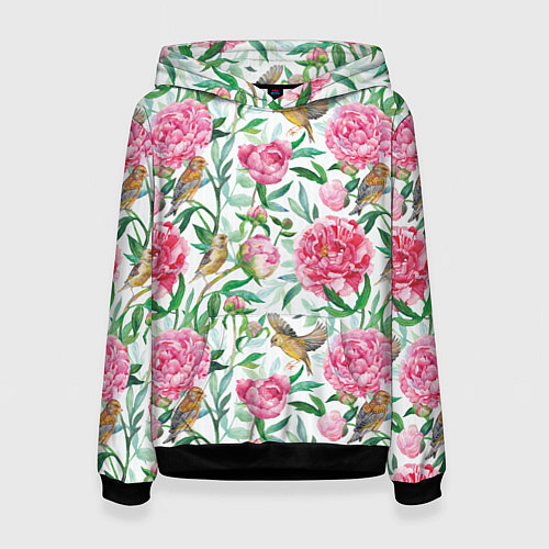 Женская толстовка Пионы и зеленушка / 3D-Черный – фото 1