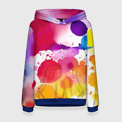 Толстовка-худи женская Яркие абстрактные акварельные кляксы - нейросеть, цвет: 3D-синий