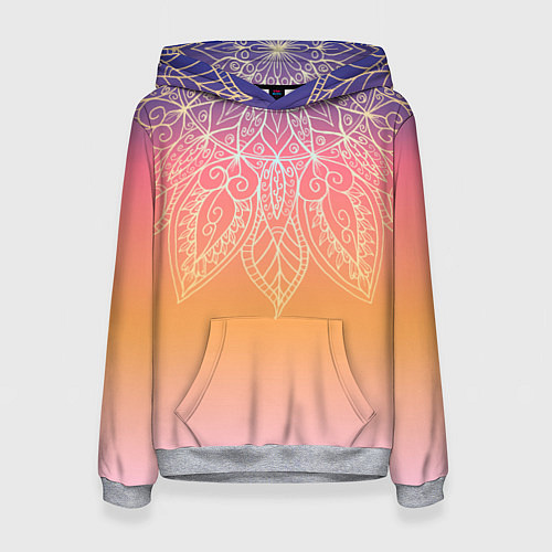 Женская толстовка Сине-оранжевый градиент с узором мандала / 3D-Меланж – фото 1