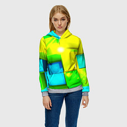 Толстовка-худи женская Зелёные кубы разломы, цвет: 3D-меланж — фото 2