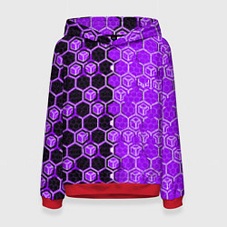Толстовка-худи женская Техно-киберпанк шестиугольники фиолетовый и чёрный, цвет: 3D-красный
