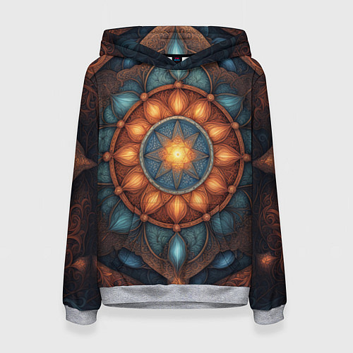 Женская толстовка Симметричный орнамент - мандала узор со светящейся / 3D-Меланж – фото 1