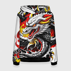 Толстовка-худи женская Огнедышащий дракон в японском стиле, цвет: 3D-черный