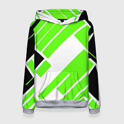 Толстовка-худи женская Зелёные широкие линии на белом фоне, цвет: 3D-меланж