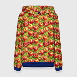 Толстовка-худи женская Румяные яблоки паттерн, цвет: 3D-синий