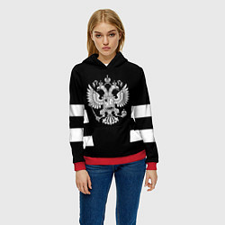 Толстовка-худи женская Герб РФ полосы, цвет: 3D-красный — фото 2