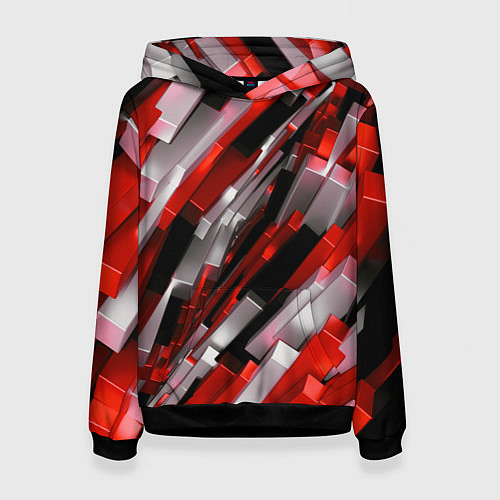 Женская толстовка Черно-красно-белые наклонные блоки / 3D-Черный – фото 1