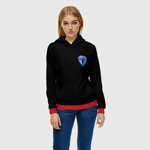 Женская толстовка Tesla logo neon / 3D-Красный – фото 3