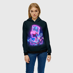 Толстовка-худи женская Неоновый Барт Симпсон - киберпанк фантазия, цвет: 3D-черный — фото 2