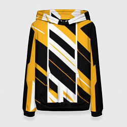 Толстовка-худи женская Black and yellow stripes on a white background, цвет: 3D-черный