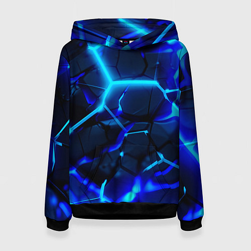 Женская толстовка Яркие голубые неоновые плиты в разломе / 3D-Черный – фото 1