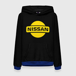 Толстовка-худи женская Nissan yellow logo, цвет: 3D-синий