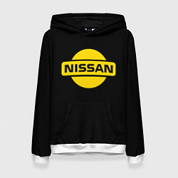 Толстовка-худи женская Nissan yellow logo, цвет: 3D-белый