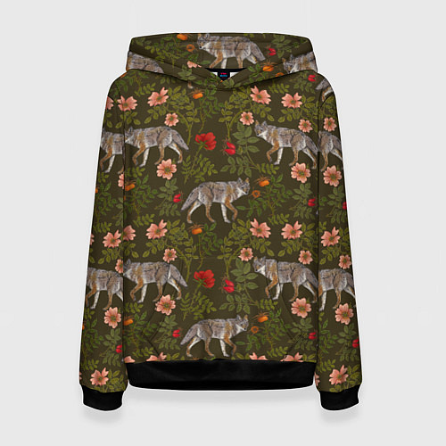 Женская толстовка Волки и шиповник / 3D-Черный – фото 1