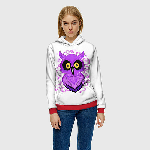 Женская толстовка Фиолетовая неоновая сова / 3D-Красный – фото 3