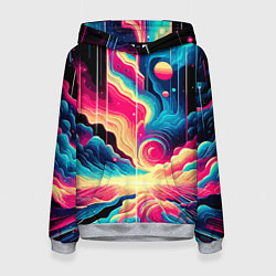 Толстовка-худи женская Neon space fantasy - ai art, цвет: 3D-меланж