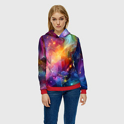 Толстовка-худи женская Геометрический неоновый космос - нейросеть, цвет: 3D-красный — фото 2