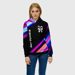 Толстовка-худи женская Deftones neon rock lights, цвет: 3D-черный — фото 2