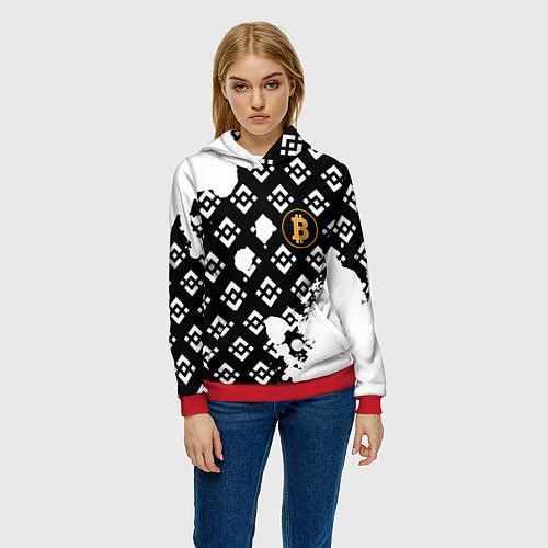 Женская толстовка Bitcoin pattern binance / 3D-Красный – фото 3