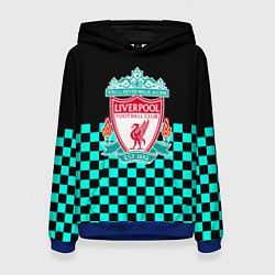 Толстовка-худи женская Liverpool fc sport клетка, цвет: 3D-синий