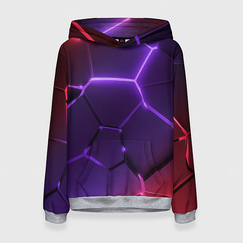 Женская толстовка Красно-фиолетовые неоновые плиты в разломе / 3D-Меланж – фото 1