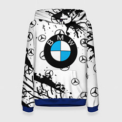 Толстовка-худи женская BMW x Mercedes краски, цвет: 3D-синий