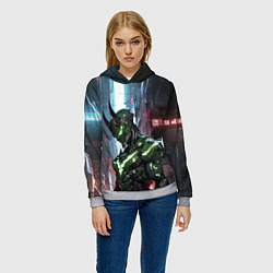 Толстовка-худи женская Зелёный кибернетический демон, цвет: 3D-меланж — фото 2