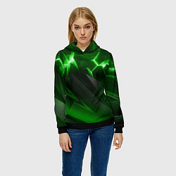 Толстовка-худи женская Яркая зеленая объемная абстракция, цвет: 3D-черный — фото 2