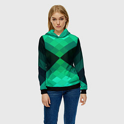 Толстовка-худи женская Изумрудная мозаика, цвет: 3D-черный — фото 2