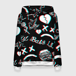 Толстовка-худи женская Lil Peep logo glitch, цвет: 3D-белый