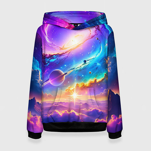 Женская толстовка Космос в неоновых тонах / 3D-Черный – фото 1