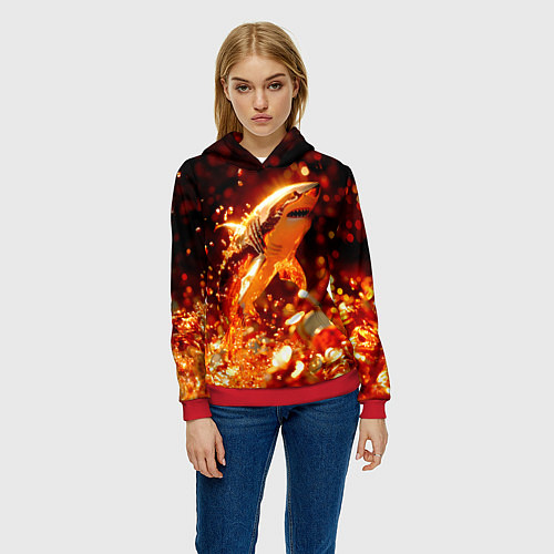 Женская толстовка Золотая акула и море золотых монет / 3D-Красный – фото 3