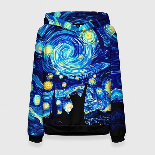 Женская толстовка Кот ловит звезды Вангога / 3D-Черный – фото 1