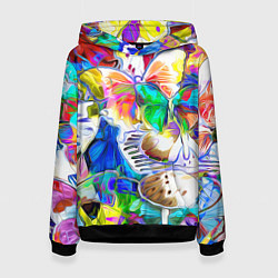 Толстовка-худи женская Живописные бабочки, цвет: 3D-черный