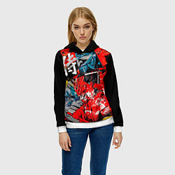 Толстовка-худи женская Самурай и демон Они, цвет: 3D-белый — фото 2