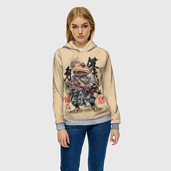 Толстовка-худи женская Жаба самурай - japan aesthetic, цвет: 3D-меланж — фото 2