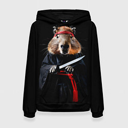 Толстовка-худи женская Капибара ниндзя, цвет: 3D-черный