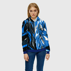 Толстовка-худи женская Синяя абстракция на чёрно-белом фоне, цвет: 3D-синий — фото 2