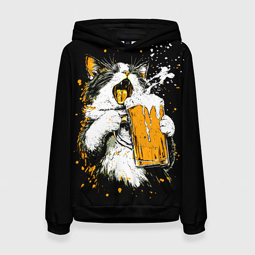 Женская толстовка Кот поет под пиво / 3D-Черный – фото 1
