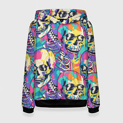 Толстовка-худи женская Граффити череп разноцветный, цвет: 3D-черный