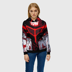 Толстовка-худи женская Red stripes on a black and white background, цвет: 3D-черный — фото 2