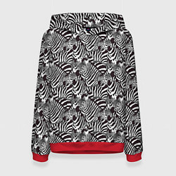 Толстовка-худи женская Абстрактный черно-белый узор с зеброй, цвет: 3D-красный