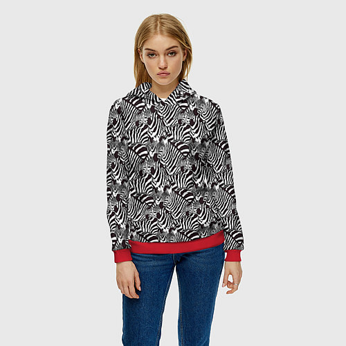 Женская толстовка Абстрактный черно-белый узор с зеброй / 3D-Красный – фото 3