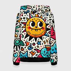 Толстовка-худи женская Doodle parade, цвет: 3D-черный