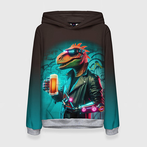 Женская толстовка Чувак пивозавр - киберпанк фантазия / 3D-Меланж – фото 1