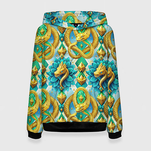 Женская толстовка Золотистые змеи и цветы / 3D-Черный – фото 1