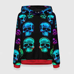 Толстовка-худи женская Neon skulls - ai art pattern, цвет: 3D-красный