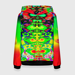 Толстовка-худи женская Оптический фрактал кислота, цвет: 3D-черный