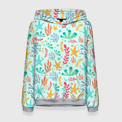 Толстовка-худи женская Абстракция коралловый фон, цвет: 3D-меланж
